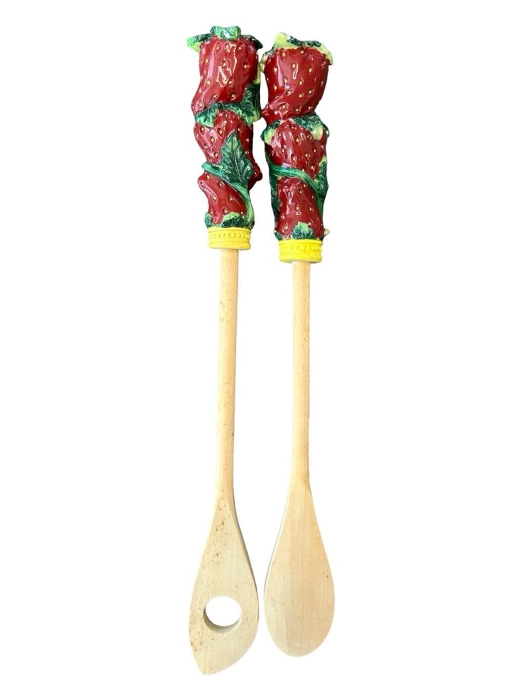 VTG Strawberry Salad Servers Wooden Spoon Fork Set Summer Cottagecore Decor